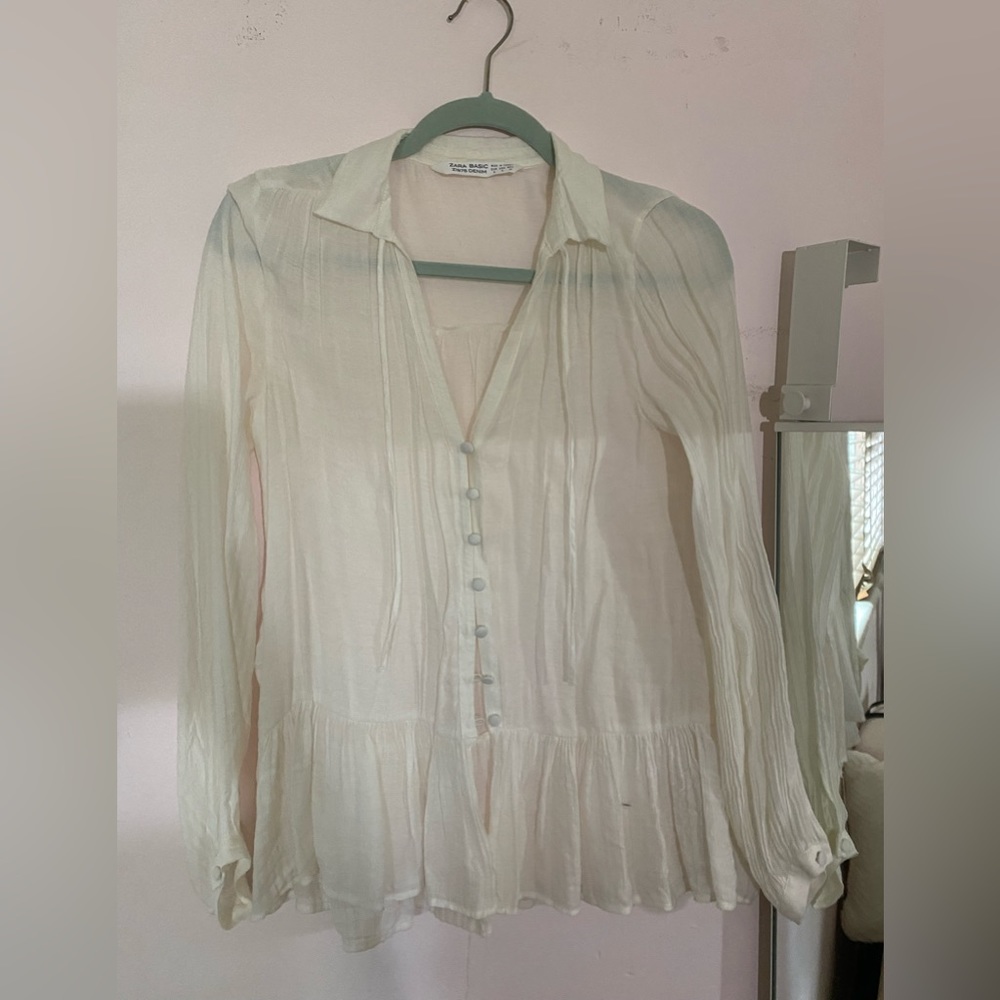ZARA white linen top